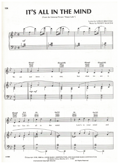 Picture of It's All in the Mind, from movie "House Calls", Leslie Bricusse & Henry Mancini, sheet music