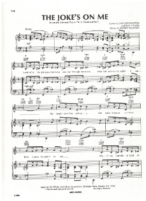 Picture of The Joke's On Me, from movie "W. C. Fields and Me", Jay Livingston/Ray Evans/Henry Mancini, sheet music