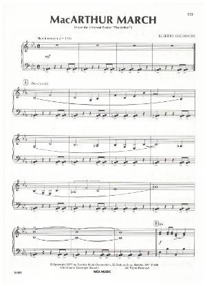 Picture of MacArthur March, movie title song, Jerry Goldsmith, piano solo, sheet music