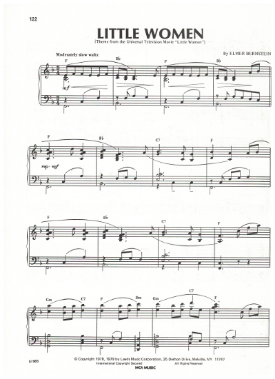Picture of Little Women, TV movie title theme, Elmer Bernstein, piano solo, sheet music