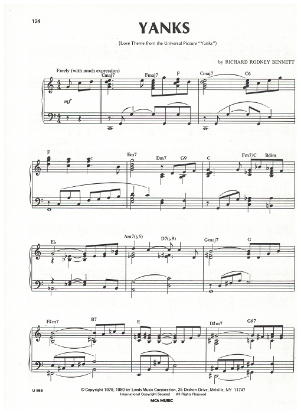 Picture of Yanks, movie title theme, Richard Rodney Bennett, piano solo, sheet music