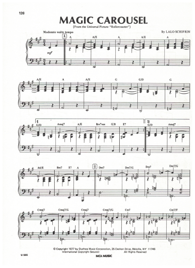 Picture of Magic Carousel, from movie "Rollercoaster", Lalo Schifrin, piano solo, sheet music, pdf copy 