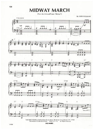 Picture of Midway March, movie title theme, John Williams, piano solo, sheet music