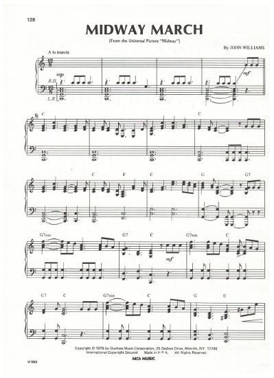 Picture of Midway March, movie title theme, John Williams, piano solo, sheet music