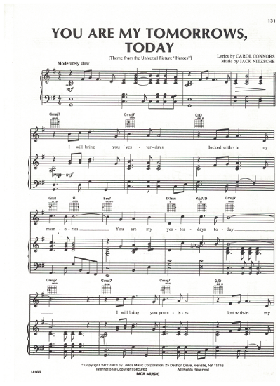 Picture of You Are My Tomorrows Today, theme from movie "Heroes", Carol Connors & Jack Nitzsche, sheet music