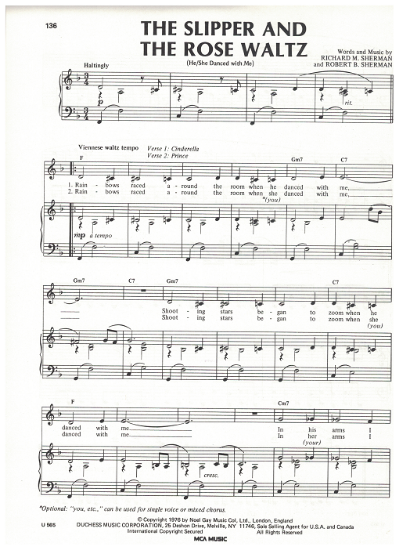 Picture of The Slipper and the Rose Waltz (He/She Danced With Me), movie title song, Richard & Robert Sherman, sheet music