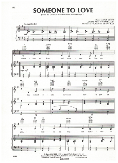 Picture of Someone to Love, from TV series "Loose Change", Don Costa, sheet music