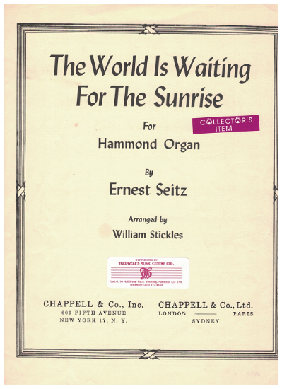 Picture of The World is Waiting for the Sunrise, Ernest Seitz, arr. William Stickles, organ solo sheet music