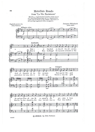 Picture of Metella's Rondo, from "La Vie Parisienne", Jacques Offenbach, soprano solo