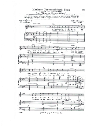 Picture of Madame Chrysantheme's Song (Le jour sous le soleil beni), from "Madame Chrysantheme", Andre Messager, soprano solo