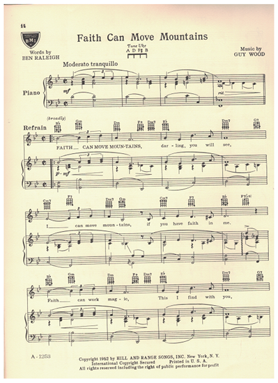 Picture of Faith Can Move Mountains, Guy Wood, recorded by Nat King Cole
