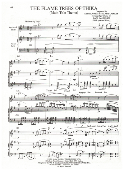 Picture of The Flame Trees of Thika, movie title song, Ken Howard & Alan Blaikley, flute & piano solo, sheet music