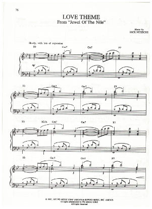 Picture of Love Theme from "Jewel of the Nile", Jack Nitzsche, piano solo, sheet music