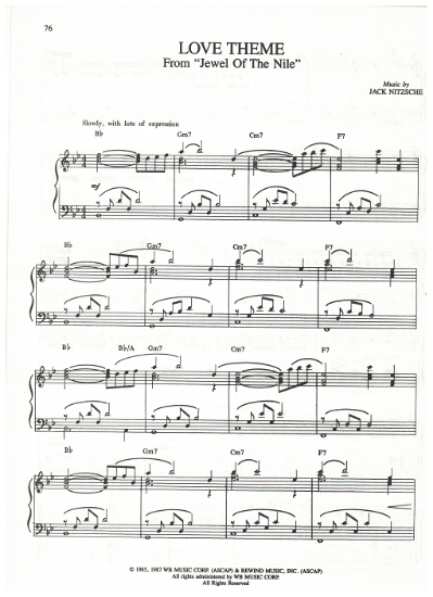 Picture of Love Theme from "Jewel of the Nile", Jack Nitzsche, piano solo, sheet music