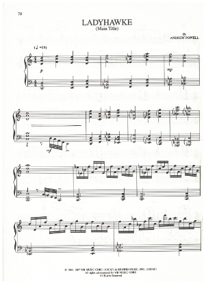 Picture of Ladyhawke (Main Title), movie title song, Andrew Powell, piano solo sheet music