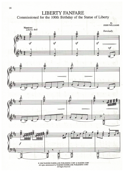 Picture of Liberty Fanfare, John Williams, piano solo, sheet music