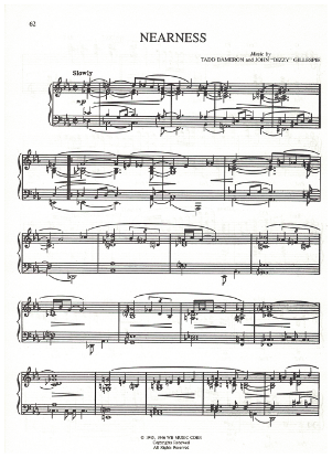 Picture of Nearness, Tadd Dameron & John "Dizzy" Gillespie, piano solo, sheet music