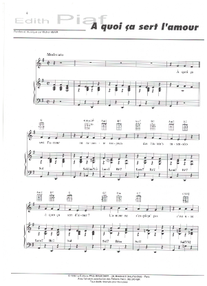Picture of A quoi ca sert l'amour, Michel Emer, recorded by Edith Piaf, sheet music, pdf copy 