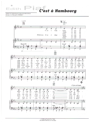 Picture of C'est a Hambourg, Claude Delecluse/ Michele Senlis/ Marguerite Monnot, recorded by Edith Piaf, sheet music