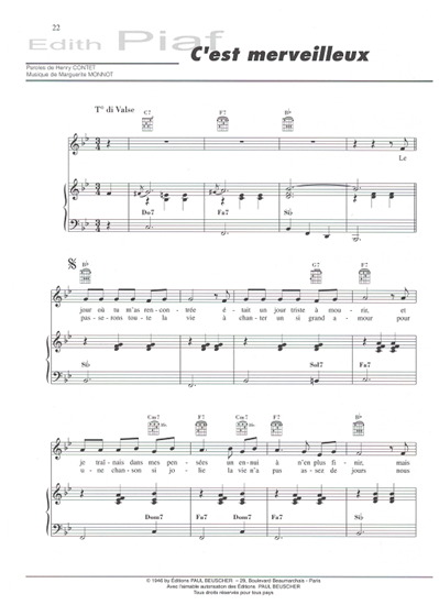 Picture of C'est merveilleux, Henry Contet & Marguerite Monnot, recorded by Edith Piaf