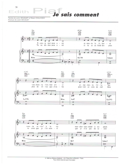 Picture of Je sais comment, Julien Bouquet & Robert Chauvigny, recorded by Edith Piaf, sheet music