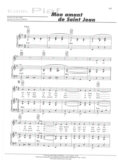 Picture of Mon amant de Saint Jean, Leon Agel & Emile Carrara, recorded by Edith Piaf