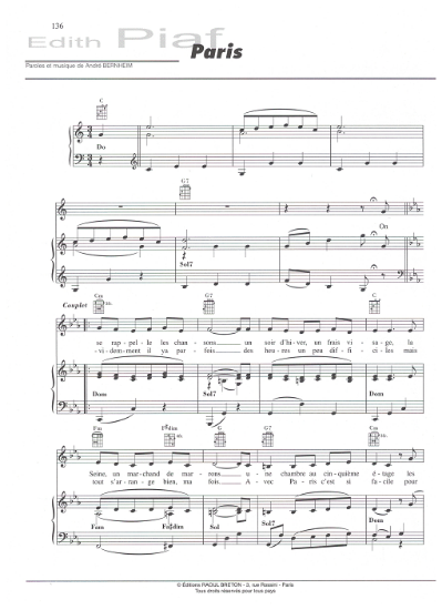 Picture of Paris, Andre Bernheim, recorded by Edith Piaf, sheet music
