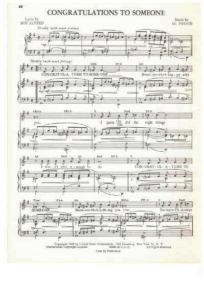 Picture of Congratulations to Someone, Roy Alfred & Al Frisch, recorded by Tony Bennett, sheet music