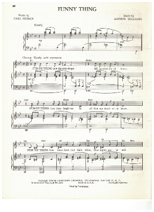 Picture of Funny Thing, Carl Sigman & Arthur Williams, recorded by Tony Bennett, sheet music