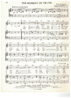 Picture of The Moment of Truth, Tex Satterwhite & Frank Scott, recorded by Tony Bennett, sheet music,