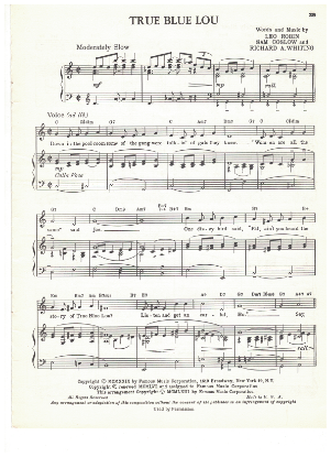 Picture of True Blue Lou, Leo Robin/ Sam Coslow/ Richard A. Whiting, recorded by Tony Bennett, sheet music