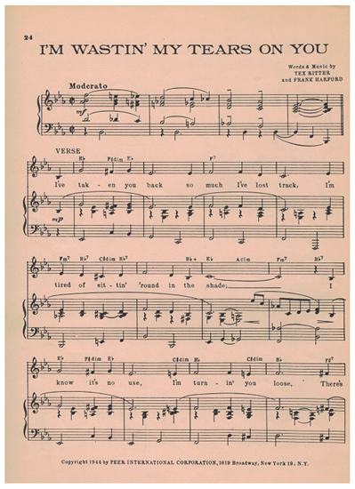 Picture of I'm Wastin' My Tears on You, Tex Ritter & Frank Harford, recorded by Tex Ritter