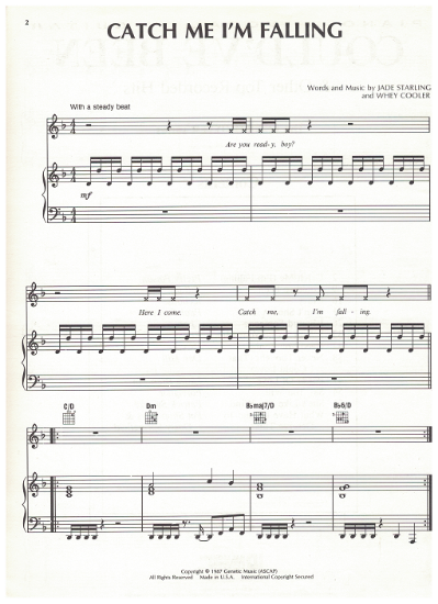 Picture of Catch Me I'm Falling, Jade Starling & Whey Cooler, recorded by Pretty Poison, sheet music