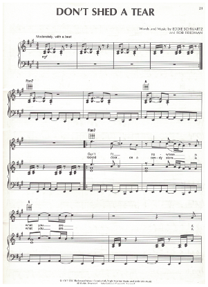 Picture of Don't Shed a Tear, Eddie Schwartz & Rob Friedman, recorded by Paul Carrack, sheet music