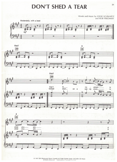 Picture of Don't Shed a Tear, Eddie Schwartz & Rob Friedman, recorded by Paul Carrack, sheet music