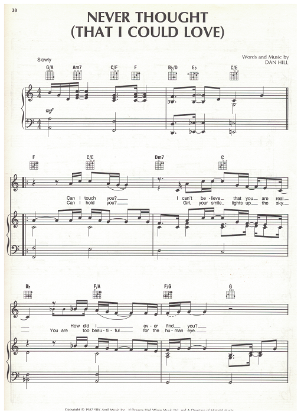 Picture of Never Thought (That I Could Love), written & recorded by Dan Hill, sheet music