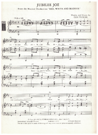 Picture of Jubilee Joe, from the MC "Red White and Maddox", Don Tucker, sheet music