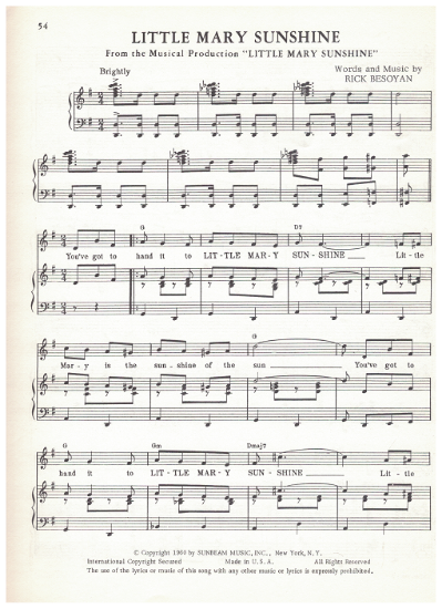 Picture of Little Mary Sunshine, MC title song, Rick Besoyan, sheet music