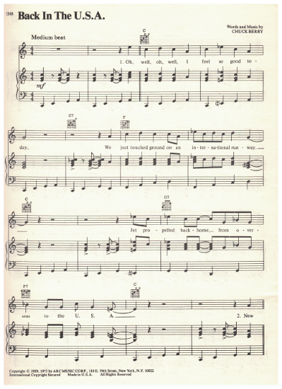 Picture of Back in the U.S.A., Chuck Berry, recorded by Linda Ronstadt, sheet music