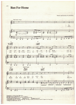 Picture of Run for Home, Alan Hull, recorded by Lindisfarne, sheet music
