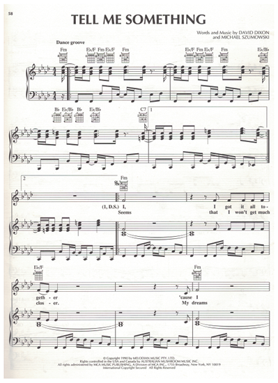 Picture of Tell Me Something, David Dixon & Michael Szumowski, recorded by Indecent Obsession