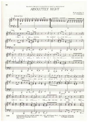 Picture of Absolutely Right, Les Emmerson, recorded by The Five Man Electrical Band, sheet music