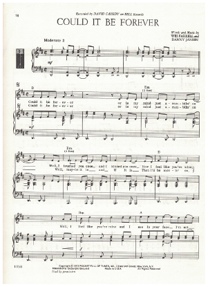 Picture of Could it Be Forever, Wes Farrell & Danny Jansen, recorded by David Cassidy, sheet music
