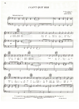 Picture of I Can't Quit Her, Al Kooper & Irwin Levine, recorded by Blood Sweat & Tears, sheet music