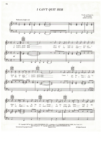 Picture of I Can't Quit Her, Al Kooper & Irwin Levine, recorded by Blood Sweat & Tears, sheet music