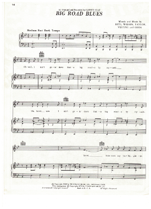 Picture of Big Road Blues, Hite/ Wilson/ Taylor/ Vestine/ Cook, recorded by Canned Heat, sheet music