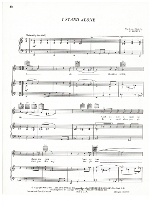 Picture of I Stand Alone, written & recorded by Al Kooper, sheet music