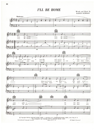 Picture of I'll Be Home, written & recorded by Randy Newman, sheet music
