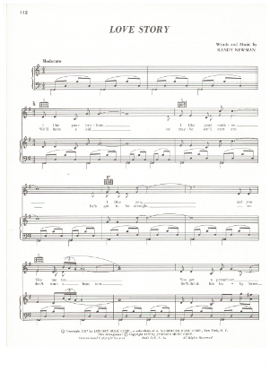 Picture of Love Story, written & recorded by Randy Newman, sheet music
