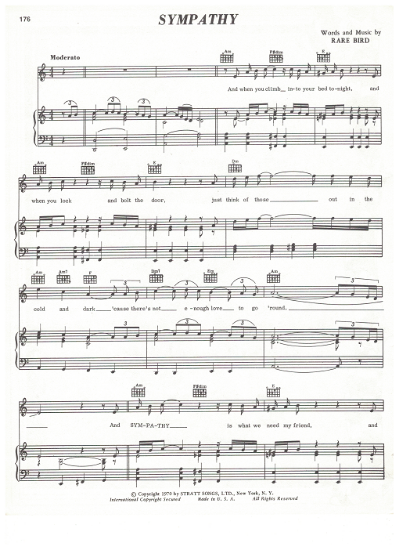 Picture of Sympathy, written & recorded by Rare Bird, sheet music